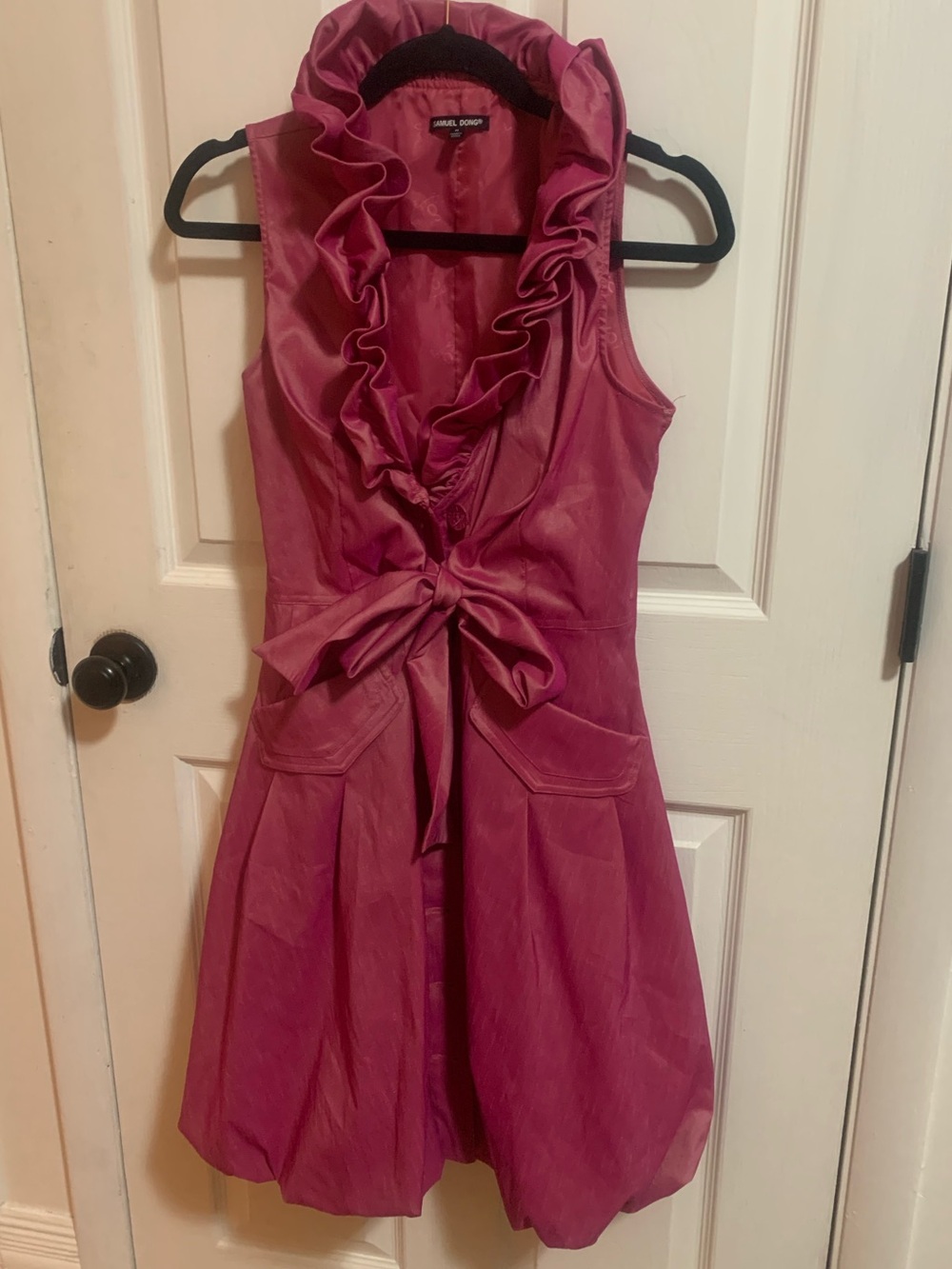 Samuel Dong Fuchsia Sleeveless Midi Dress with Tie Waist